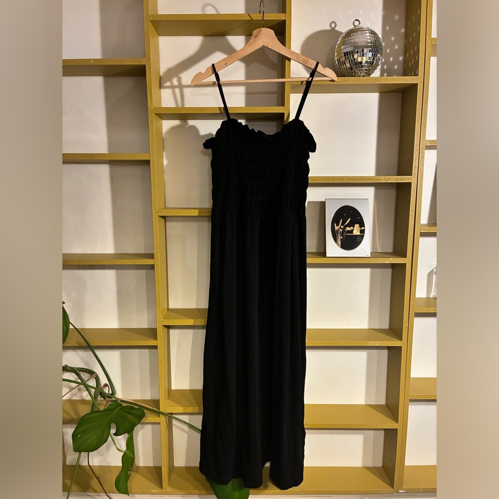 H&M Black Smocked Cotton Maxi Dress with Spaghetti Straps